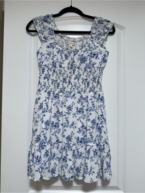 Aeropostale White and Blue Floral Smocked Sundress